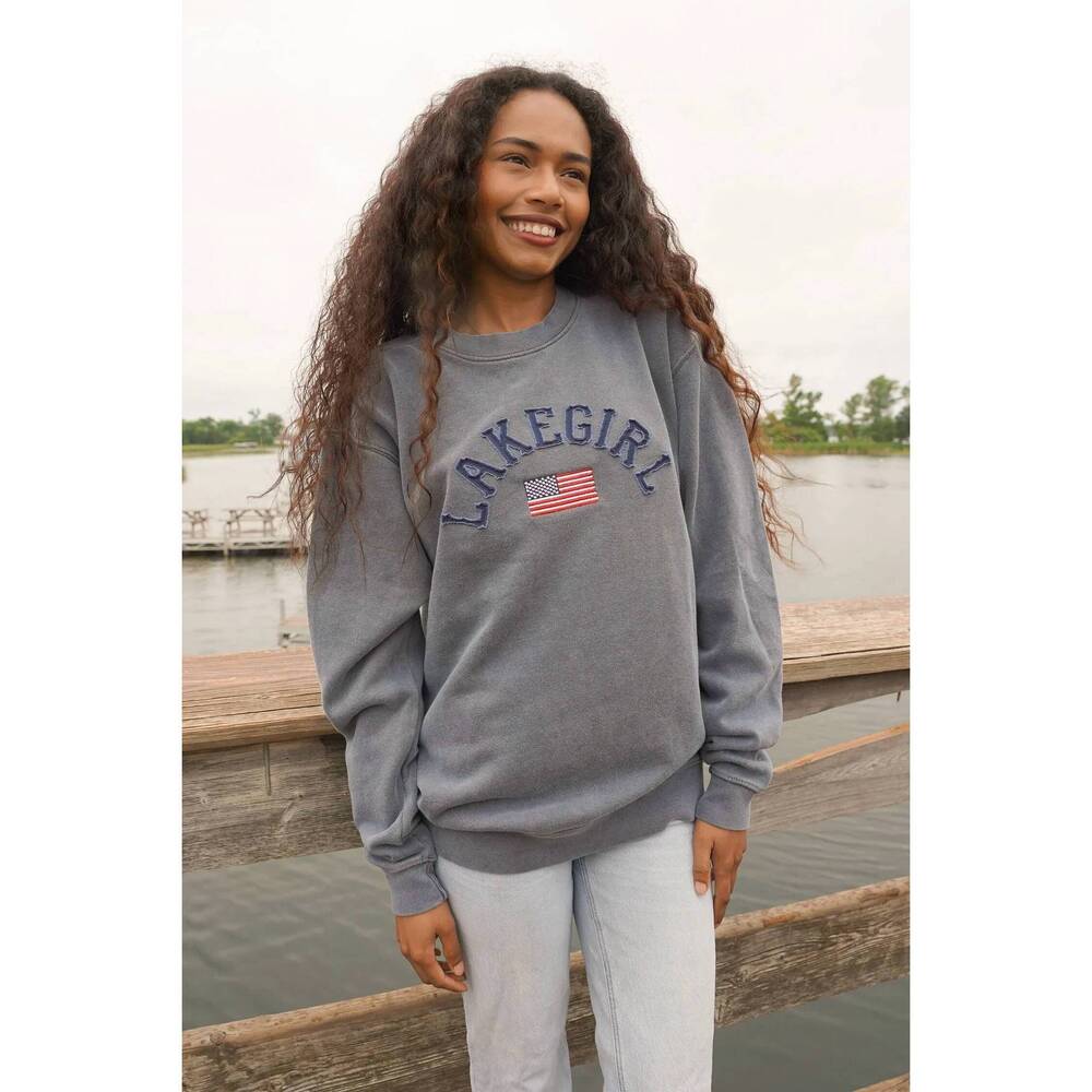 NEW LAKEGIRL all american ringspun fleece crewneck sweatshirt in indigo